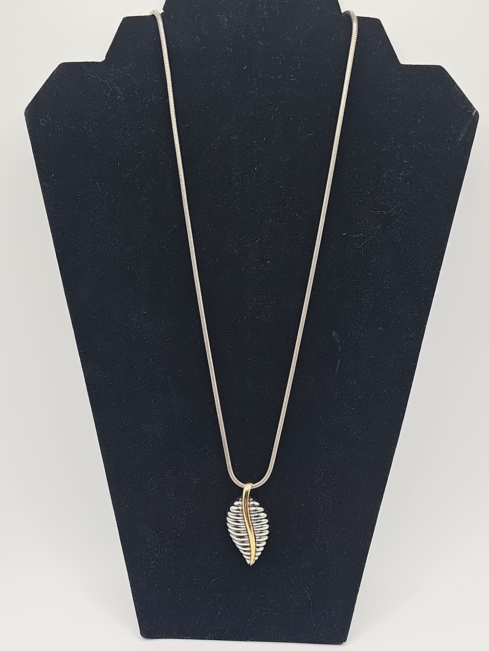 Two-Tone Leaf Pendant Necklace in Silver and Gold.  No Mark, But So Lovely